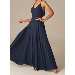 AW BRIDAL 8 M dark navy blue chiffon Larry bridesmaid formal maxi dress NEW B150